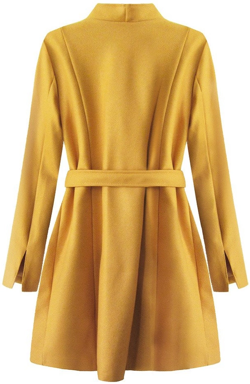 WIĄZANY PŁASZCZ ZE STÓJKĄ MUSZTARDOWY (196ART)