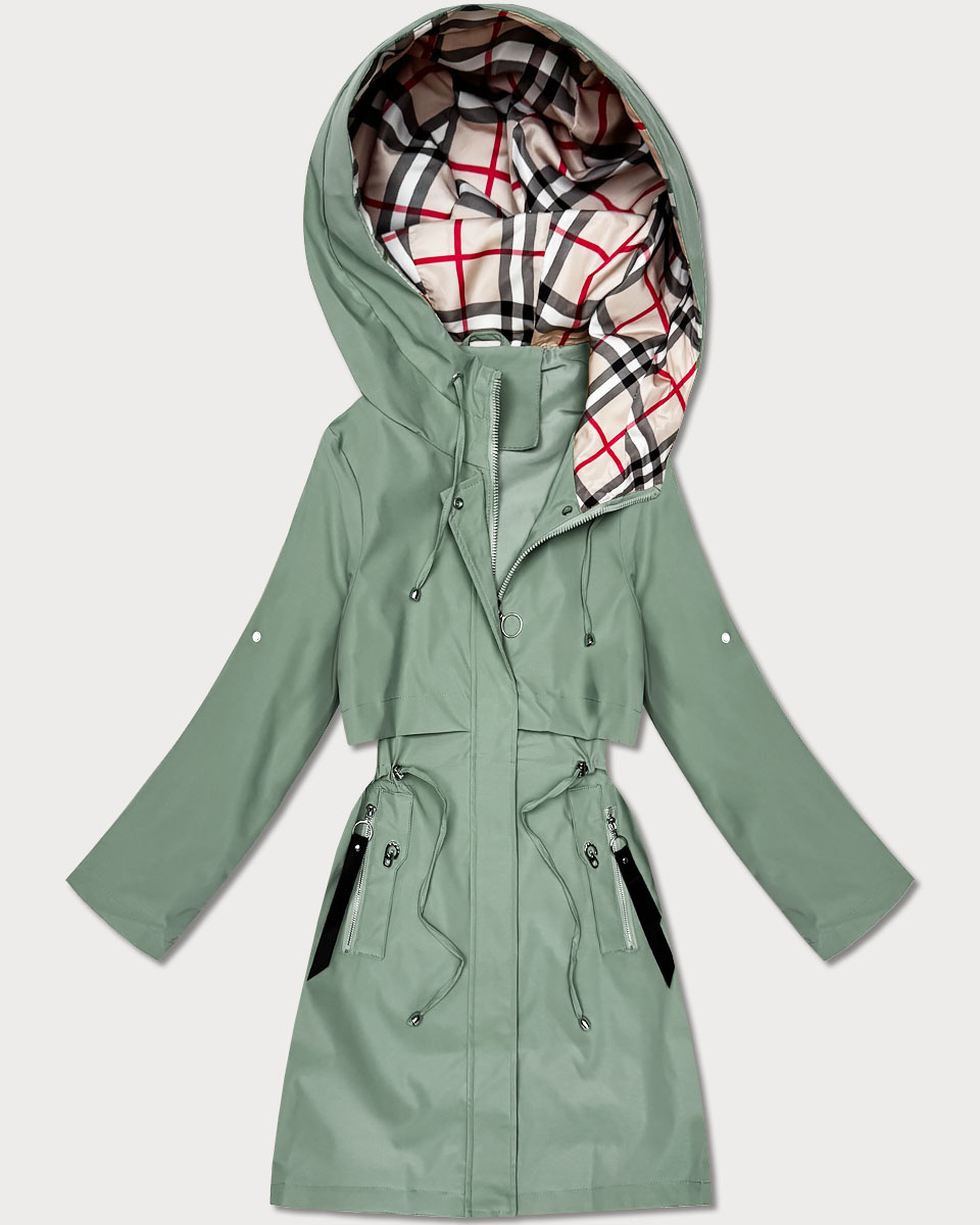 Lekka parka damska na podszewce Goodlookin szarozielona (KK60407-3#)