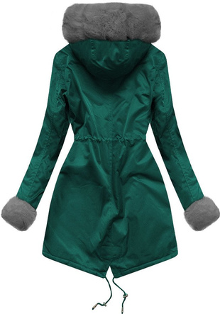 ZIMOWA DAMSKA PARKA Z FUTERKIEM ZIELONO-SZARA (B500)