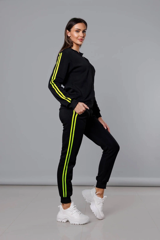 Dres damski z lampasami czarny-limonka (KK0057)