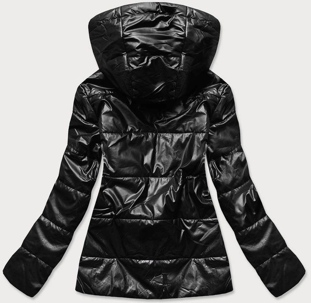 Błyszcząca damska kurtka z kapturem czarna (b9751)