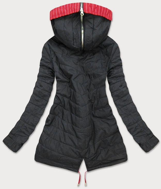 Dwustronna kurtka z kapturem w paski czerwono-czarna (w659)