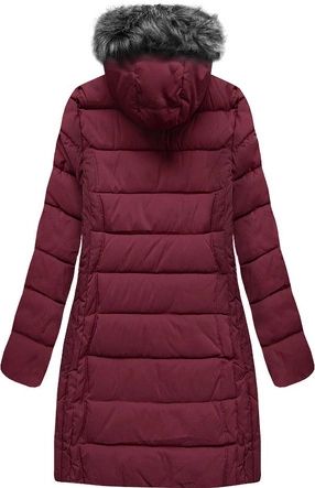 DŁUŻSZA PIKOWANA DAMSKA KURTKA ZIMOWA Z KAPTUREM BORDOWA (B9502)