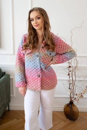 KOSZULOWA KURTKA DAMSKA ZE STÓJKĄ RÓŻOWO-NIEBIESKA (1132)