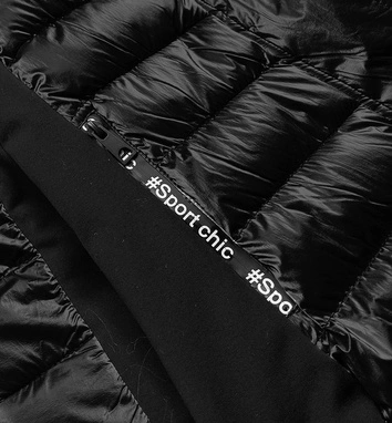 Zimowa kurtka damska z łączonych materiałów czarna (dk067-1)