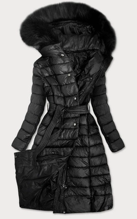 DŁUGA PIKOWANA KURTKA CZARNA (7761)