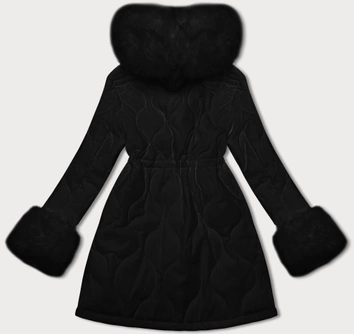 Damska pikowana kurtka zimowa na futerku Ann Gissy czarna (AG1-3091)