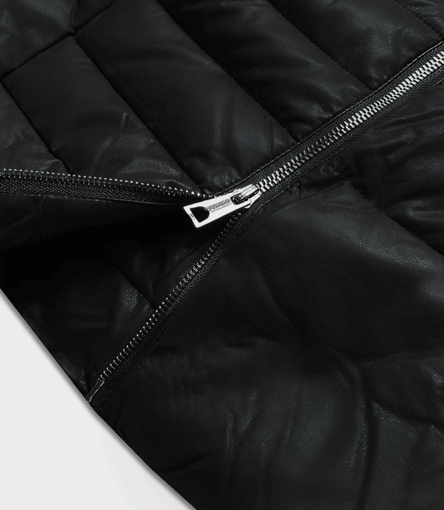 Kurtka damska z futrzanym kołnierzem czarna (ag6-28)