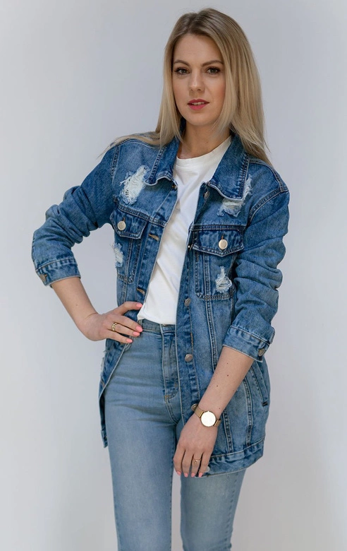 DAMSKA KURTKA JEANSOWA OVERSIZE NIEBIESKA (039K)