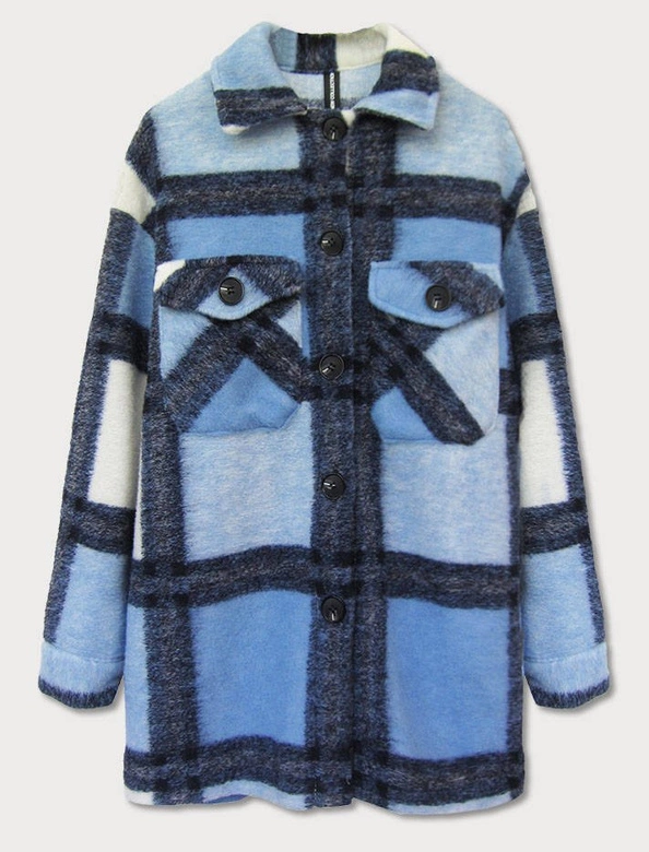 KOSZULOWA DAMSKA KURTKA W KRATĘ NIEBIESKA (623ART)