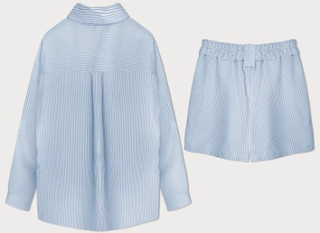Zestaw w paseczki koszula i szorty niebieski (16071)