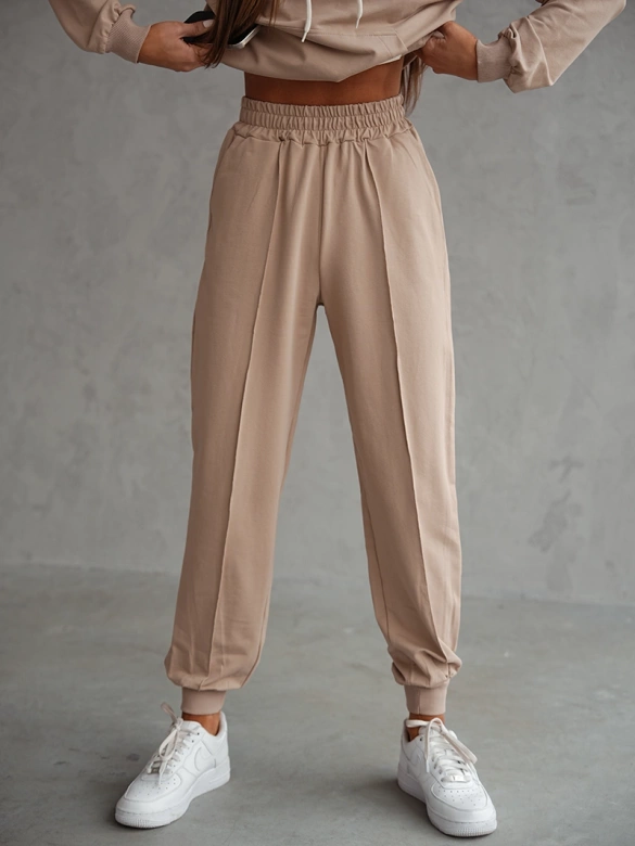 Komplet dresowy bluza ze stójką i spodnie beżowy (82162)