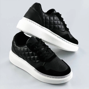 Damskie sznurowane półbuty sportowe czarno-białe (rc-50)