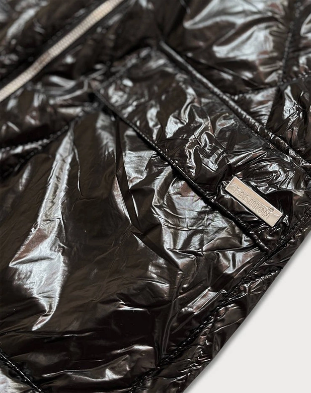 BŁYSZCZĄCA KURTKA DAMSKA CZARNA (B9777)