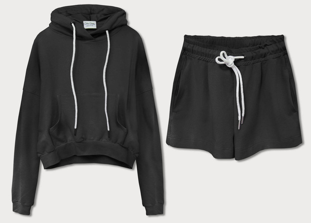 BAWEŁNIANY KRÓTKI DRES DAMSKI BLUZA + SZORTY CZARNY (599ART)