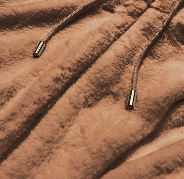 Futrzana kurtka damska z kapturem brązowa (br9596-12)