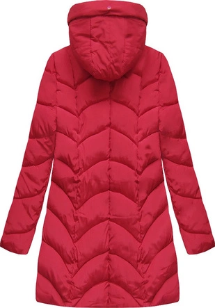 PIKOWANA ZIMOWA DAMSKA KURTKA Z KAPTUREM CZERWONA (X1801X)