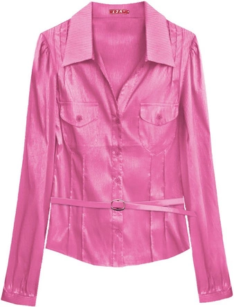 BŁYSZCZĄCA KOSZULA Z PASKIEM RÓŻOWA (X1007X)