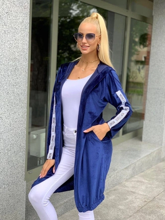 WELUROWA NARZUTKA DAMSKA Z KAPTUREM GRANATOWA (734ART)