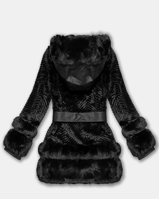 Futrzana kurtka damska z elementami z ekoskóry J Style czarna (11Z8072)