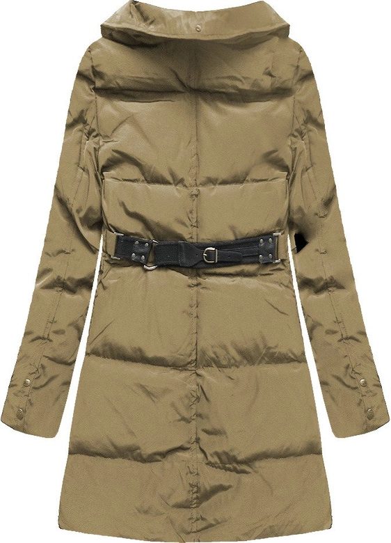 ZIMOWA PIKOWANA KURTKA DAMSKA Z PUCHEM NATURALNYM CIEMNOBEŻOWA (X1296X)