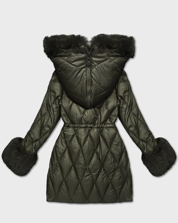 Kurtka z futrzanym kapturem tworzącym kołnierz khaki (T3-2635#-22)