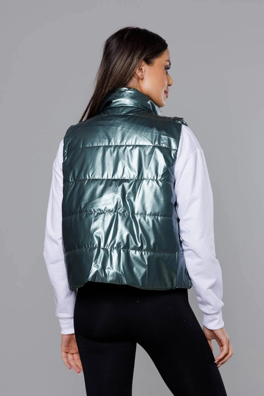 Krótka kamizelka ze stójką damska zielona (B8152-10)