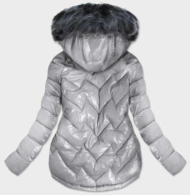 PIKOWANA DAMSKA KURTKA ZIMOWA SREBRNA (B9540)