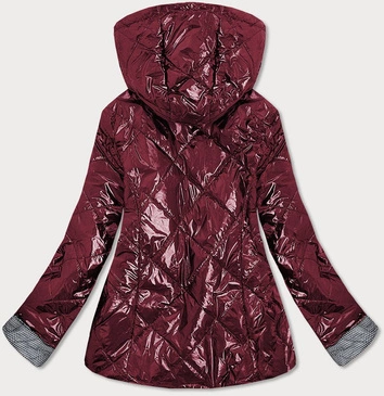 Błyszcząca damska kurtka pikowana bordowa (b9573)