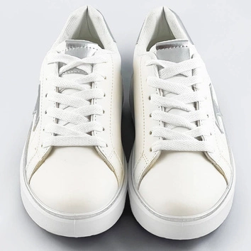 Sznurowane sneakersy z gwiazdką biały-srebrny (bb126l)