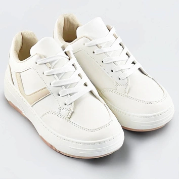 Sznurowane buty sportowe damskie biało-beżowe (s070)