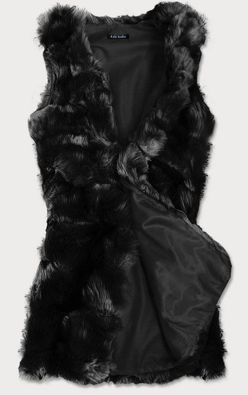 DŁUGA KAMIZELKA ZE SZTUCZNEGO FUTRA CZARNA (102#)