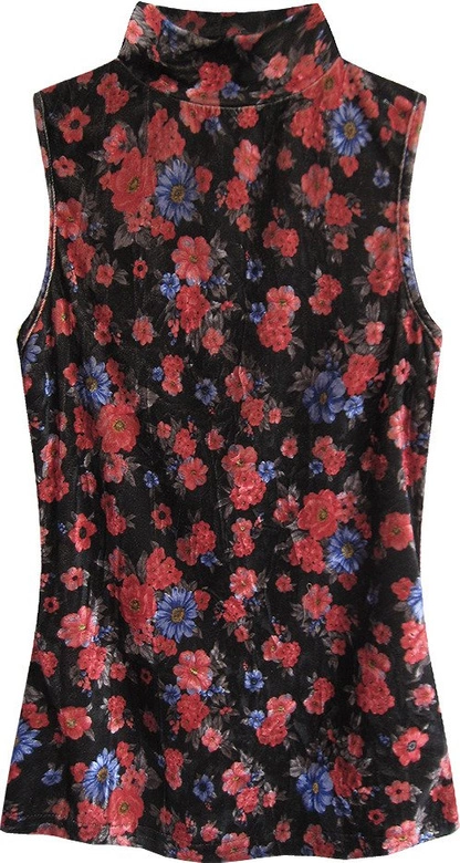 WELUROWY GOLF W KWIATKI CZARNO-CZERWONY (3684/3)