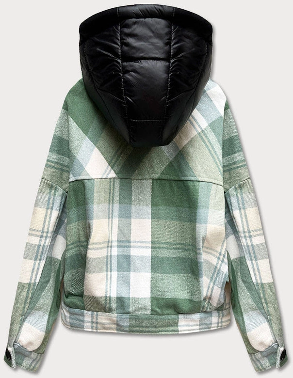 Krótka kurtka koszulowa w kratę zielona (AG3-1839)