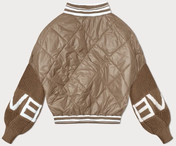 Kurtka damska bomberka ze swetrowymi rękawami ciemny beż (2439)