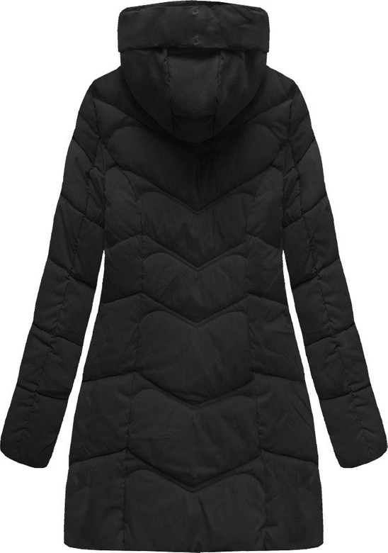 DŁUŻSZA PIKOWANA DAMSKA KURTKA ZIMOWA Z KAPTUREM CZARNA (B2643)