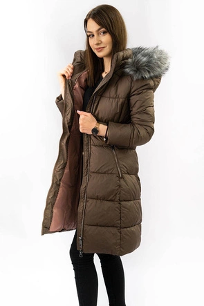 Damska zimowa pikowana kurtka brązowa (7701)