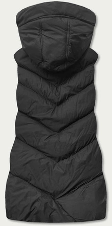 Długi bezrękawnik damski z kapturem czarny (5m788-392)