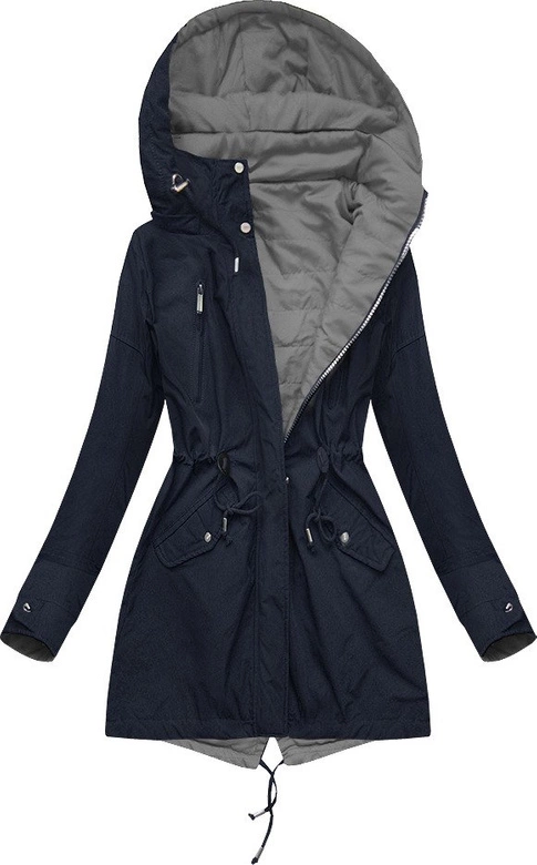 DWUSTRONNA PARKA Z KAPTUREM GRANATOWO-SZARA (W303)