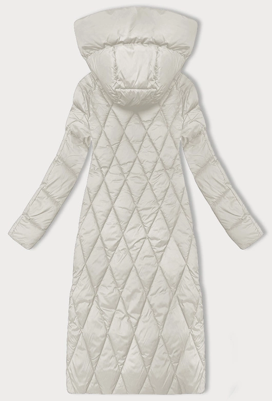 Długa zimowa kurtka damska z kapturem Libland ecru (7832)
