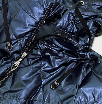 Błyszcząca damska kurtka z kapturem granatowa (b9575)