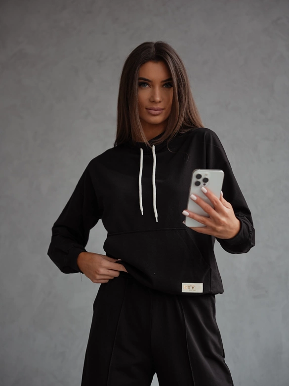 Komplet dresowy bluza ze stójką i spodnie czarny (82162)