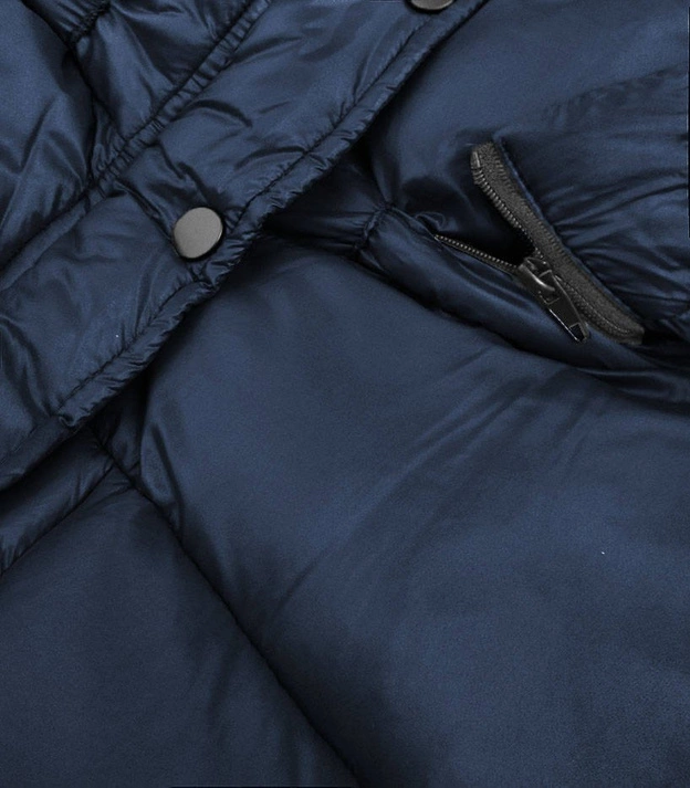 Damska kurtka pikowana z odpinanym kapturem granatowa (7564)