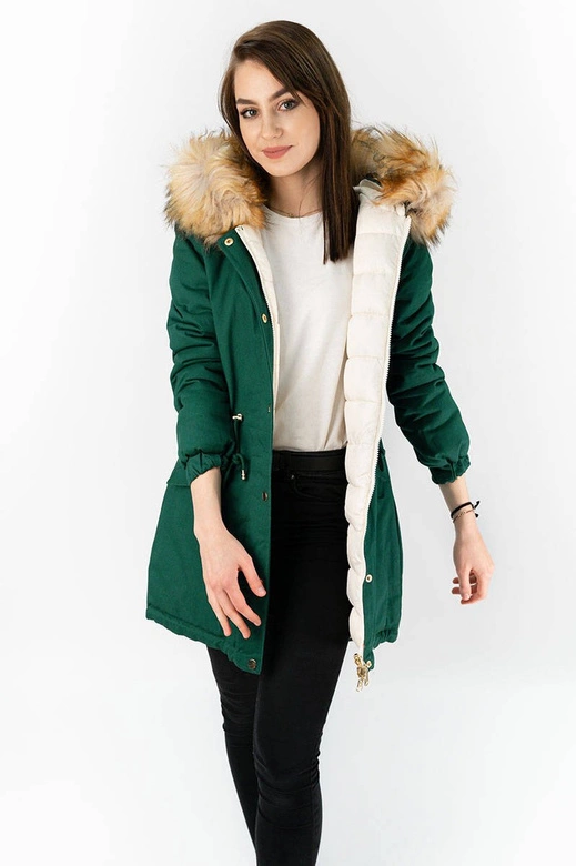 DWUSTRONNA PARKA ZIELONA-ECRU (B507)
