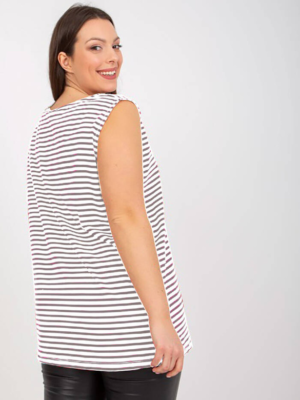 Bawełniany top w paski plus size biały-szary (7952)
