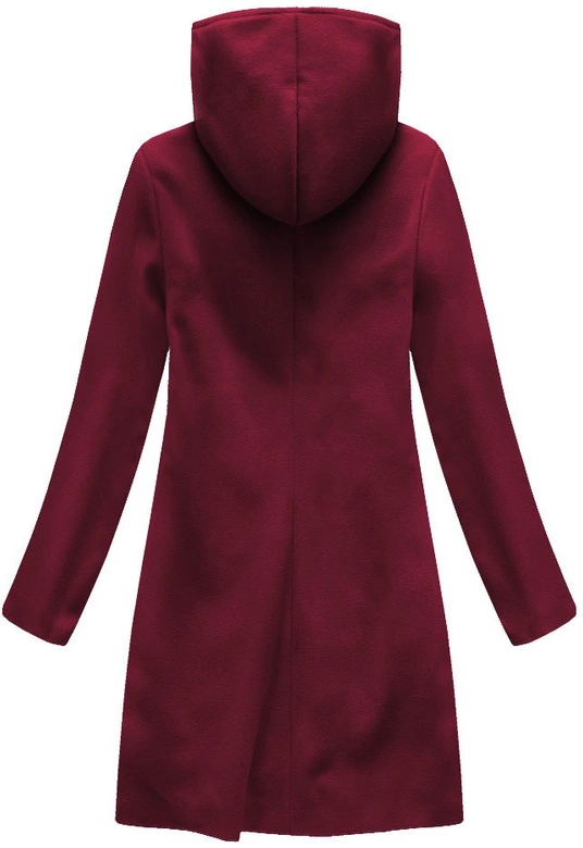 PŁASZCZ Z DOMIESZKĄ WEŁNY I KAPTUREM BORDOWY (6801)