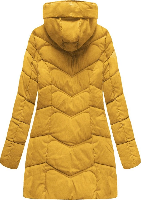 DŁUŻSZA PIKOWANA KURTKA Z KAPTUREM ŻÓŁTA (B2643)
