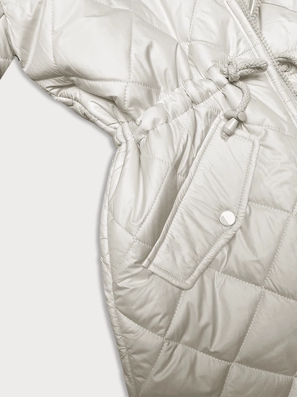 Dwustronna kurtka damska pikowana - futro ecru (H-897-11)