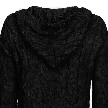 DŁUGI SWETER Z KAPTUREM I KIESZENIAMI CZARNY (111ART)