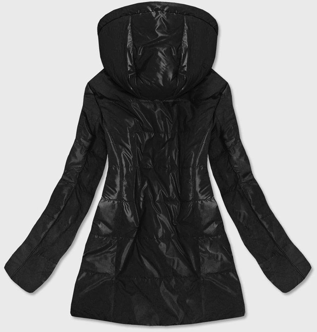 Damska kurtka z kolorowym kapturem czarna (7722)